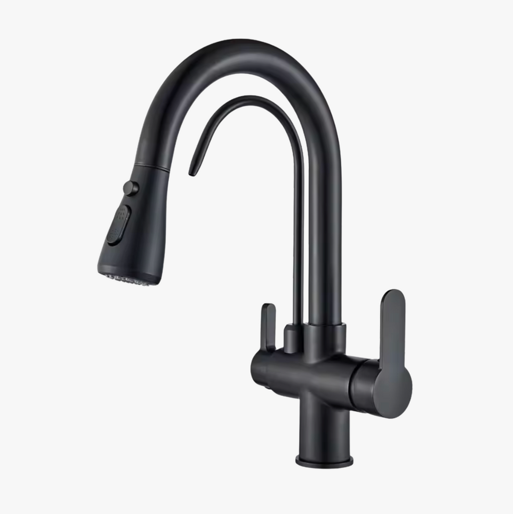 Antiqle Blackmore Küchenarmatur – 3-in-1, ausziehbar, Trinkwasseranschluss, Mattschwarz