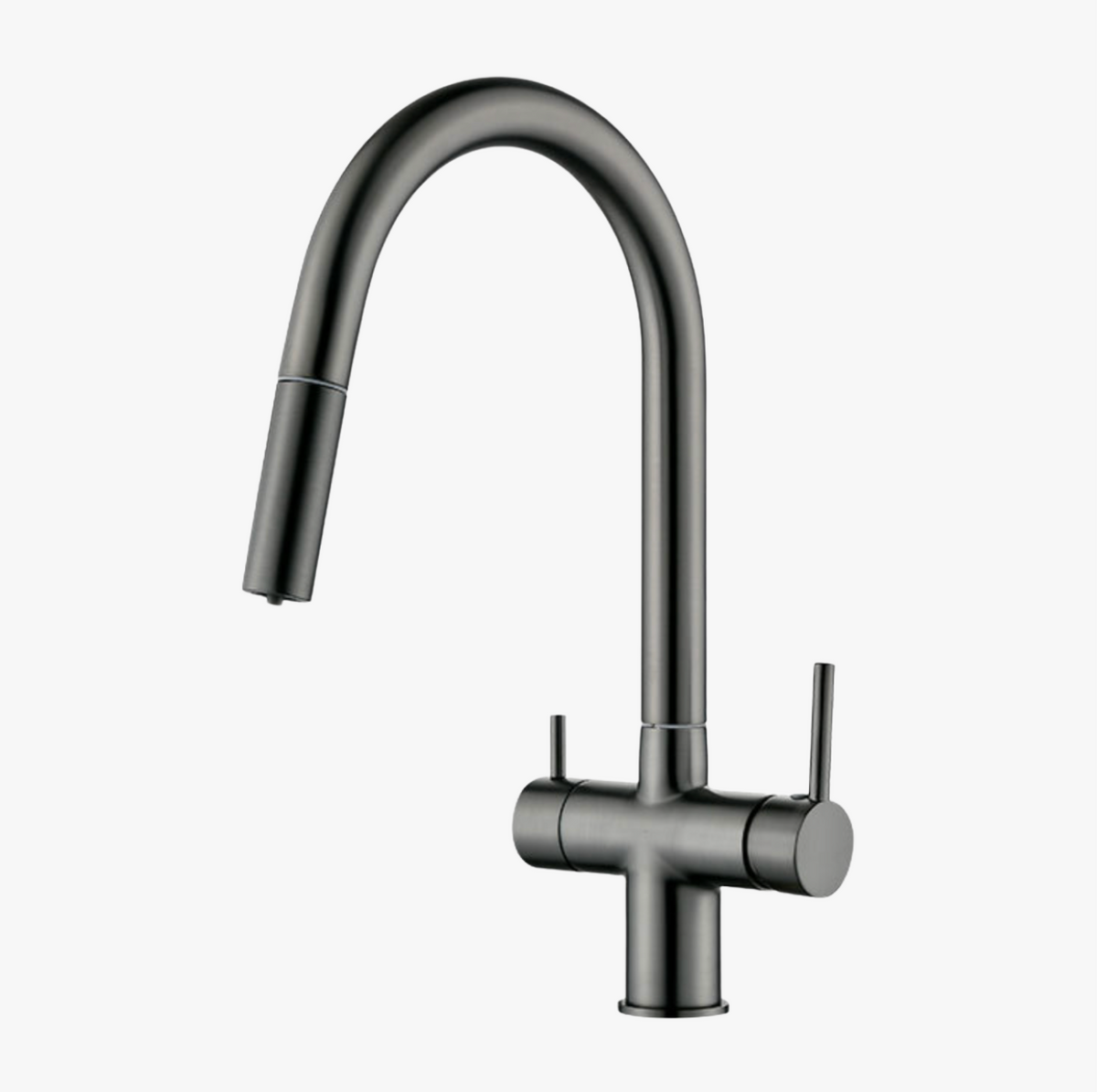 Antiqle Marlow Küchenarmatur – Gunmetal Grau, Doppelgriff, ausziehbare Brause
