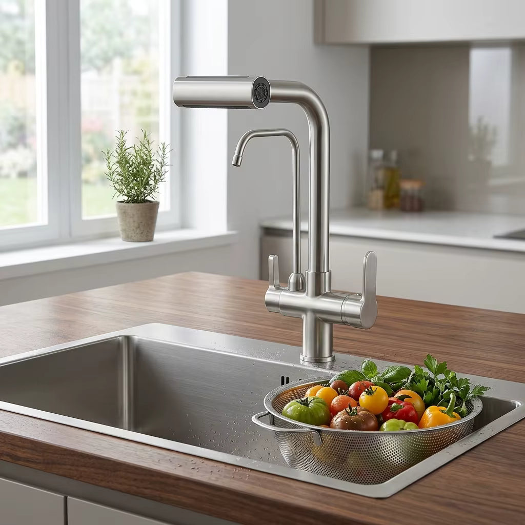 ntiqle Daven Küchenarmatur – 5-Wege-System, Wasserfilteranschluss, Chrom