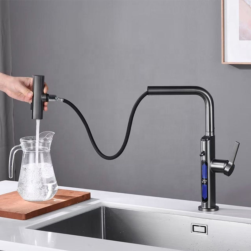 Antiqle Kairo Küchenarmatur – LED-Anzeige, Ausziehbar, Wasserfall