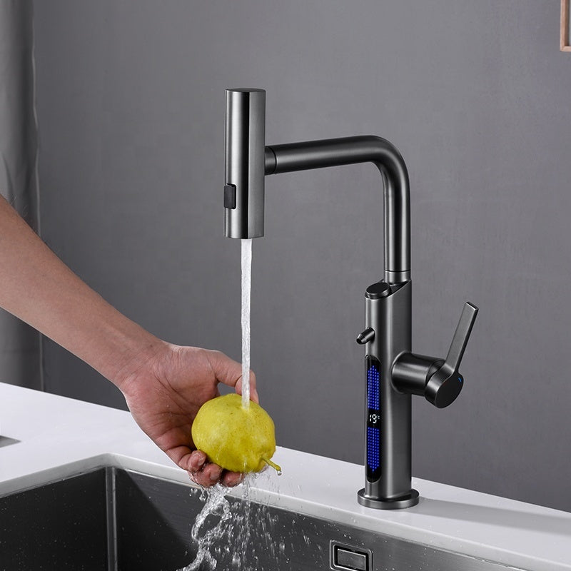 Antiqle Kairo Küchenarmatur – LED-Anzeige, Ausziehbar, Wasserfall