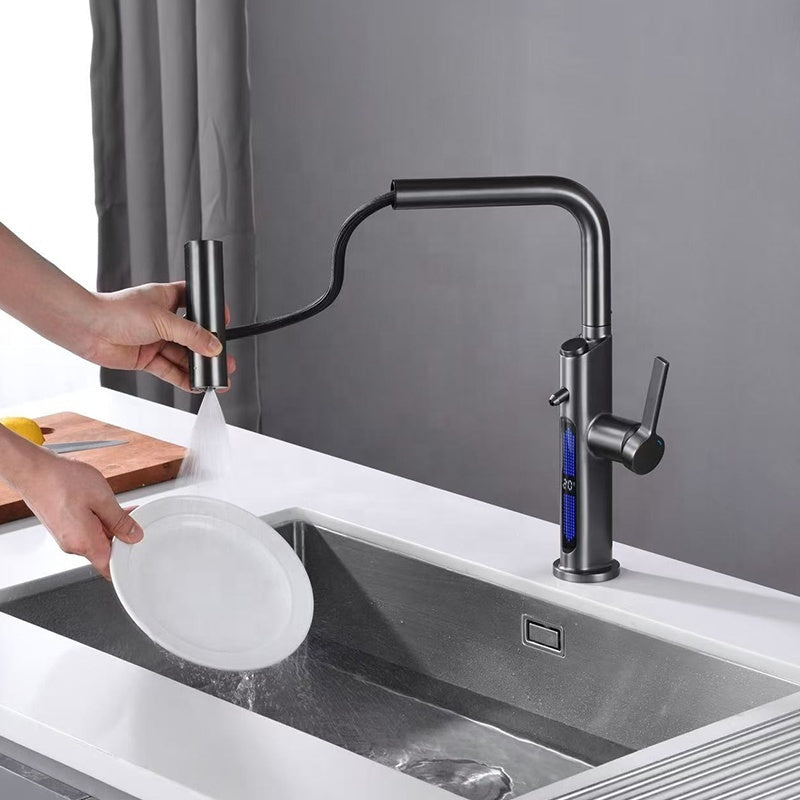 Antiqle Kairo Küchenarmatur – LED-Anzeige, Ausziehbar, Wasserfall